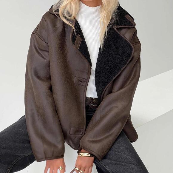 Princess Polly Jackets & Blazers - Princess Polly Nunez Faux Shearling Lined Faux Leather Jacket